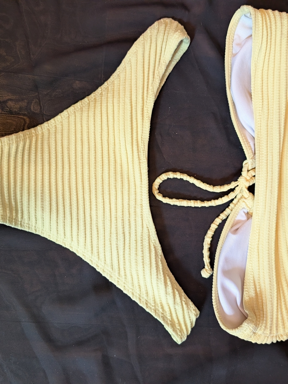 Ribbed Yellow Bandeau Bikini Set With Coverup Tie Up Strapless High waist - Picture 6 of 8